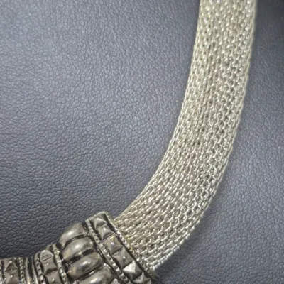 Vintage Silver tone Mesh Necklace & black heart Earrings