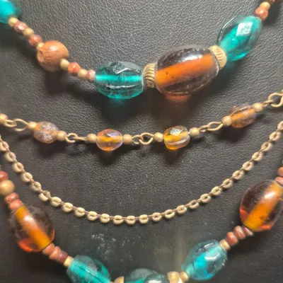 16" Amber/Honey Lamp Work Glass/Seed Bead Multistrand Necklace/Bracelet/Earring