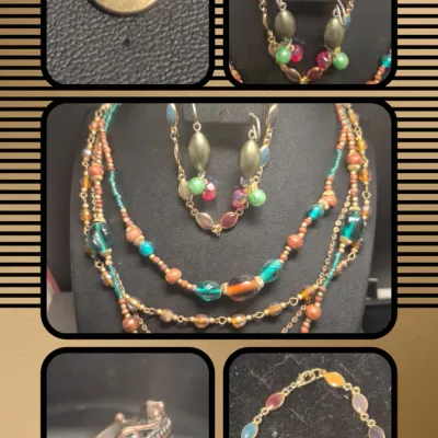 16" Amber/Honey Lamp Work Glass/Seed Bead Multistrand Necklace/Bracelet/Earring