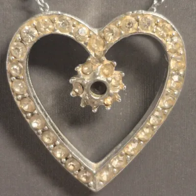 Vintage Heart shaped Rhinestone Pendant Necklace & Heart earrings to match