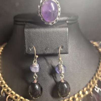 Purple Crystal Bib Necklace Set Bold Chunky Statement Jewelry With Earrings