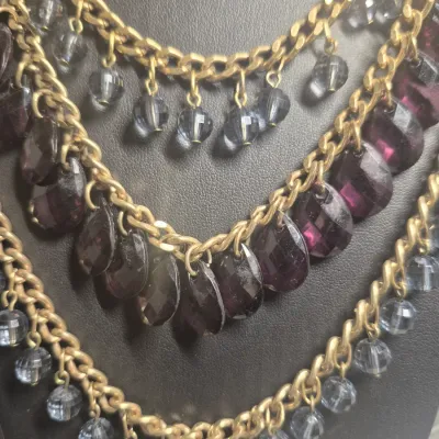 Purple Crystal Bib Necklace Set Bold Chunky Statement Jewelry With Earrings