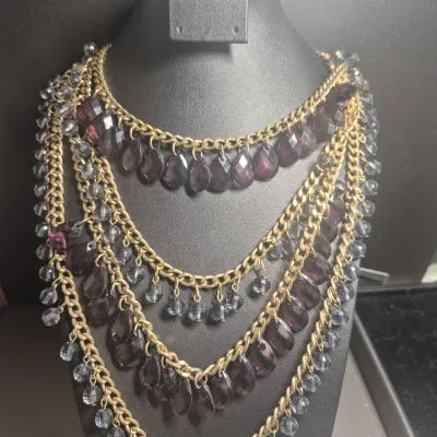 Purple Crystal Bib Necklace Set Bold Chunky Statement Jewelry With Earrings
