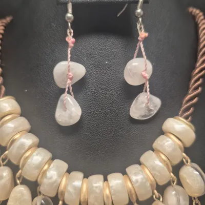 Vintage glass stone drop bib Necklace & Earrings