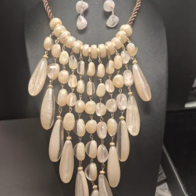 Vintage glass stone drop bib Necklace & Earrings