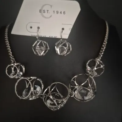 1946 brand stainless cage w/ZC stones & Matching Earrings ~ NWT