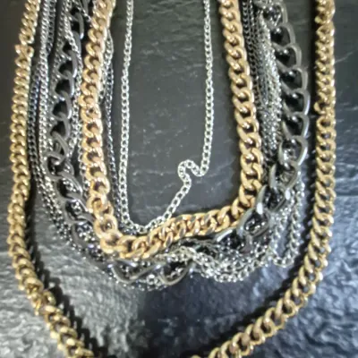Heavy Multi-Chain Necklace In Gold-Tone And Pewter-Tone & Belt gold tone 35"
