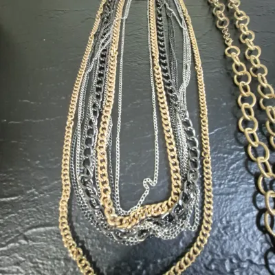 Heavy Multi-Chain Necklace In Gold-Tone And Pewter-Tone & Belt gold tone 35"