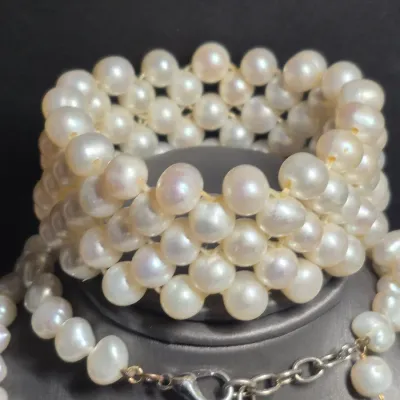 Vintage Single Strand 80 Cultured Pearl Hand-Knotted & expandable Bracelet