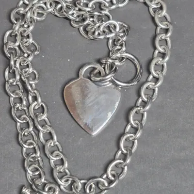Sterling Silver Hear fancy link Toggle Necklace