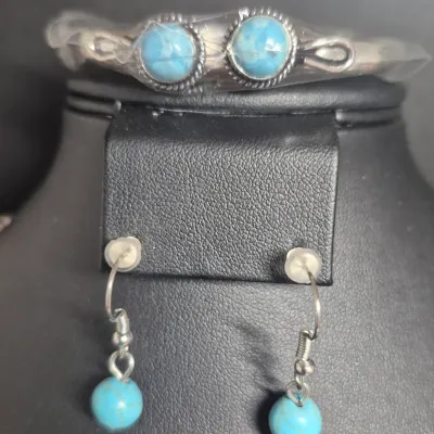 Southern style Fringe Necklace w/dangle drops & open Cuff Bracelet SET