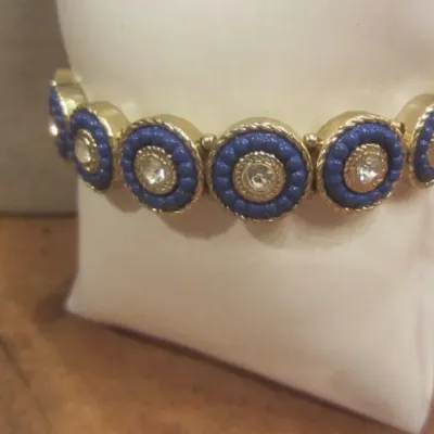 Gold Tone Rhinestone CZ Blue seed beads stretch NWOT Bracelet