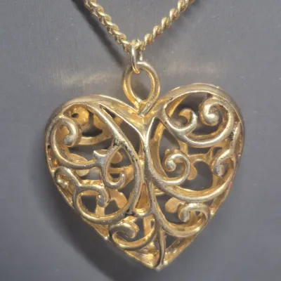 Vintage filigree Heart Pendant w/ Sterling silver Heart shaped Earrings ~ marked sterling reverse side