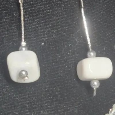Vintage 925 marked Freshwater Pearls w/ MOP teardrops & White Elephant Earrings set