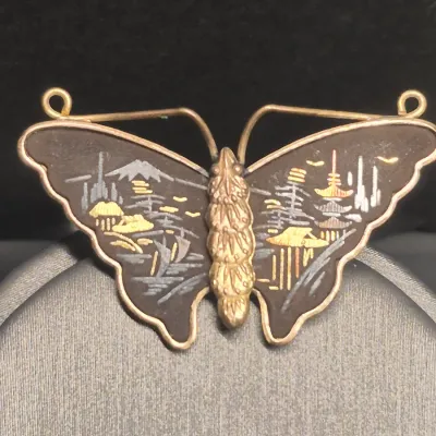 Japanese damascene butterfly brooch