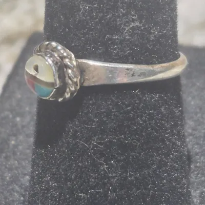 Emerson Vallo Zuni Sterling Multi-Stone Inlay Sunface Ring Sz 5