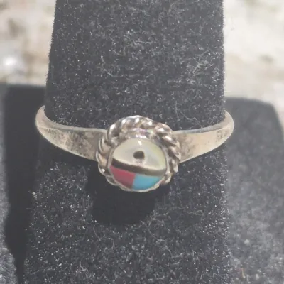 Emerson Vallo Zuni Sterling Multi-Stone Inlay Sunface Ring Sz 5