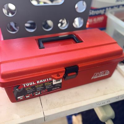 Sale Photo Thumbnail #104: Red Flambeau Tool Brute plastic toolbox with black carry handle and latch, appearing in clean condition.
