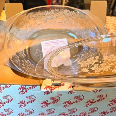 Sale Photo Thumbnail #168: Vintage Princess House Fantasia crystal 3-quart covered casserole dish with original box and insert.