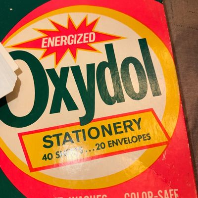 Sale Photo Thumbnail #206: Vintage Energized Oxydol stationery box featuring bold mid-century advertising graphics. The cover shows minor edge wear consistent with age.