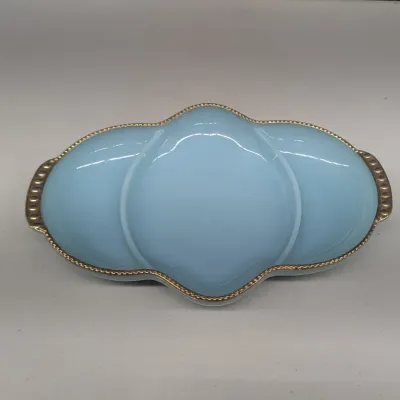 Vintage Fire King Oven Ware Blue Milk Glass w/ Gold Trim