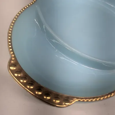 Vintage Fire King Oven Ware Blue Milk Glass w/ Gold Trim