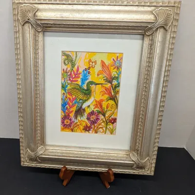 Framed Hummingbird Artwork by Kimberly Anderson - Nested In Art Studio Hendersonville NC