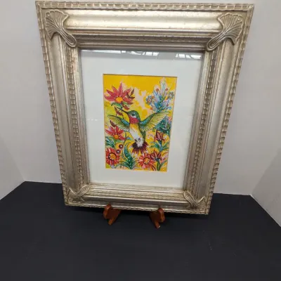 Framed Hummingbird Artwork by Kimberly Anderson - Nested In Art Studio Hendersonville NC