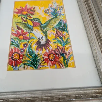 Framed Hummingbird Artwork by Kimberly Anderson - Nested In Art Studio Hendersonville NC