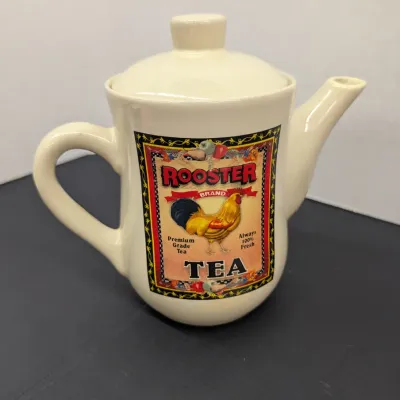 Rooster Brand Teapot Pitcher, Ceramic Rooster Utensil Holder & A Pair Of Small Pico Rooster Pitchers