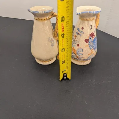 Rooster Brand Teapot Pitcher, Ceramic Rooster Utensil Holder & A Pair Of Small Pico Rooster Pitchers