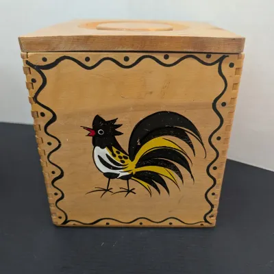 Vintage Hand Decorated Rooster Wooden Nesting Canister Set - 4 Pc