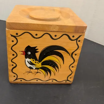 Vintage Hand Decorated Rooster Wooden Nesting Canister Set - 4 Pc