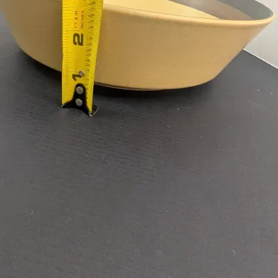 Vintage Arrowstone ZUNI MAIZE Yellow Gold 9 1/4" Vegetable Serving Bowl Mid Century Modern Kasuga Stoneware Brown Banded Design