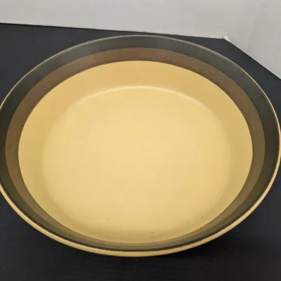 Vintage Arrowstone ZUNI MAIZE Yellow Gold 9 1/4" Vegetable Serving Bowl Mid Century Modern Kasuga Stoneware Brown Banded Design