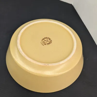 Vintage Arrowstone ZUNI MAIZE Yellow Gold 9 1/4" Vegetable Serving Bowl Mid Century Modern Kasuga Stoneware Brown Banded Design