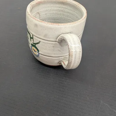 Vintage Owens Pottery Ceramic Bowl and Mug Set with Vehicle Motif