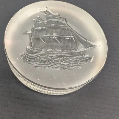 Nautical Schooner Glass Paperweight 3 1/2"