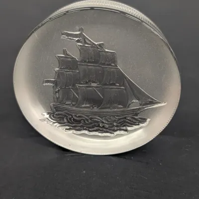 Nautical Schooner Glass Paperweight 3 1/2"