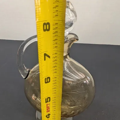 Vintage Amber & Clear Etched Glass Decanter with Stopper