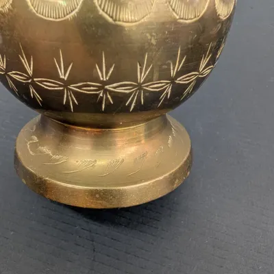 Vintage Made In India Solid Brass Etched Floral Design Vase 9 3/4" Tall