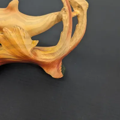 Dolphin Riding Wave Faux Carved Wood Like Figurine 4" Tall