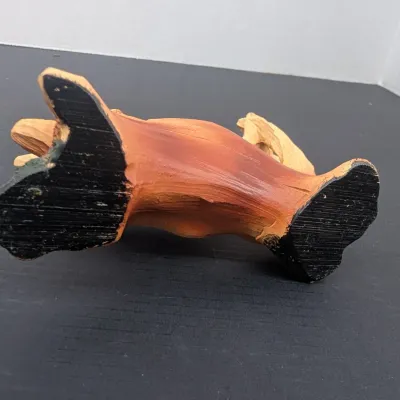 Dolphin Riding Wave Faux Carved Wood Like Figurine 4" Tall