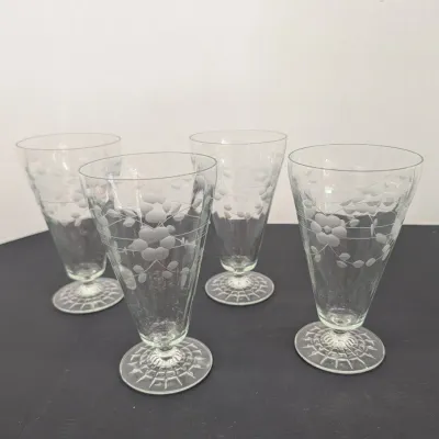 Vintage Etched Glass Parfait Footed Tumblers - Set of 4