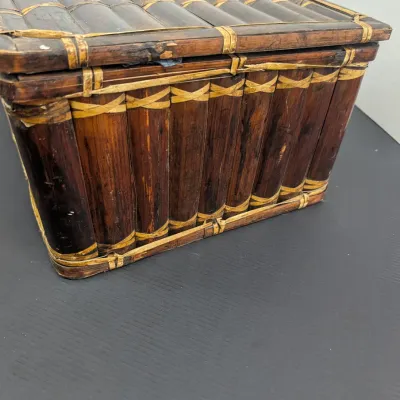 Vintage 20th Century Bamboo Picnic Suitcase Basket