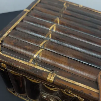 Vintage 20th Century Bamboo Picnic Suitcase Basket