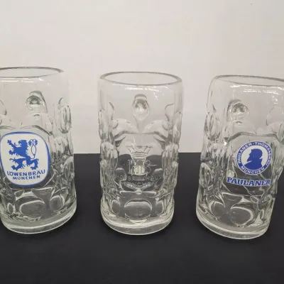 (3) 1 Liter Beer Mugs - Lowenbrau Munchen,Paulaner Thomas Brau Muchen & Hofbrauhaus Muchen - Dimpled Mugs #1