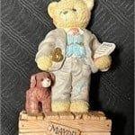 Boyds Bears & Friends "The Mayor" resin figurine, featuring a teddy bear in a suit standing next to a small dog on a wooden...