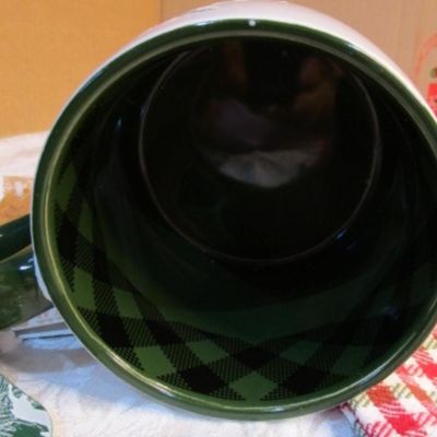 Sale Photo Thumbnail #45: Holly Hobby Twelve Days of Christmas glass, Christmas truck & tree soup mug, ceramic Christmas bakeware bowl,  new whisk & spatula set, dish cloth, see pictures