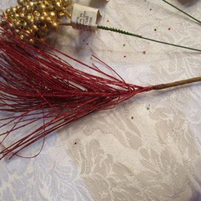 Sale Photo Thumbnail #154: 4 gold berry picks, 4 feathery picks, 1 red glittery pick, 1 red berries pick, See pictures